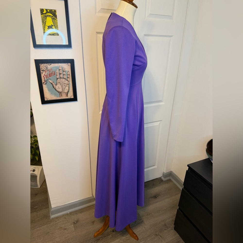 70’s Long Sleeve Poly Purple Dress - Picture 3 of 8